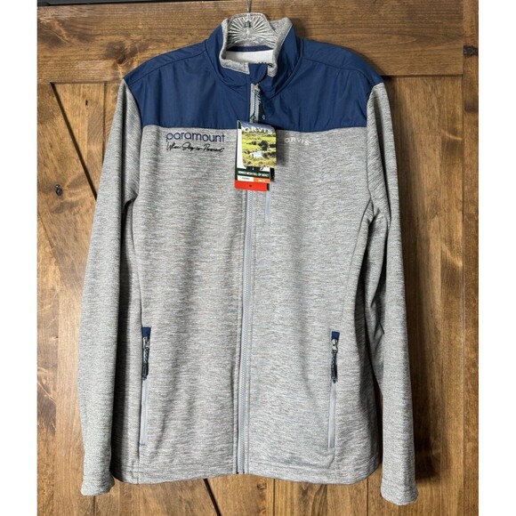 Orvis Men's Bonded Mesh Full Zip Jacket Top Grey Navy Sz M Embroidered Paramount - Picture 1 of 8